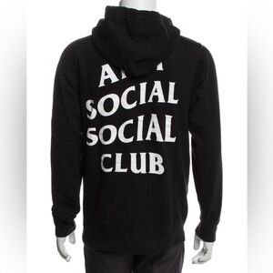 Anti Social Social Club Black Hoodie with White Back Logo sz Small